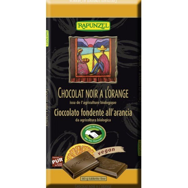 Ciocolata amaruie cu portocale 55 % cacao vegana , Rapunzel, 80g