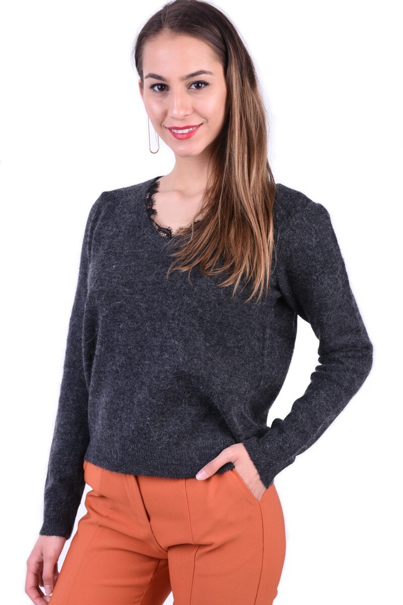 Bluza V-Neck Dark Grey Melange, Gri melange