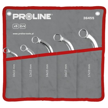 Set 5 chei inelare forjate CR-VA Proline, tip curbat, 10 - 19 mm Set 5 chei inelare forjate CR-VA Proline, tip curbat, 10 - 19 mm