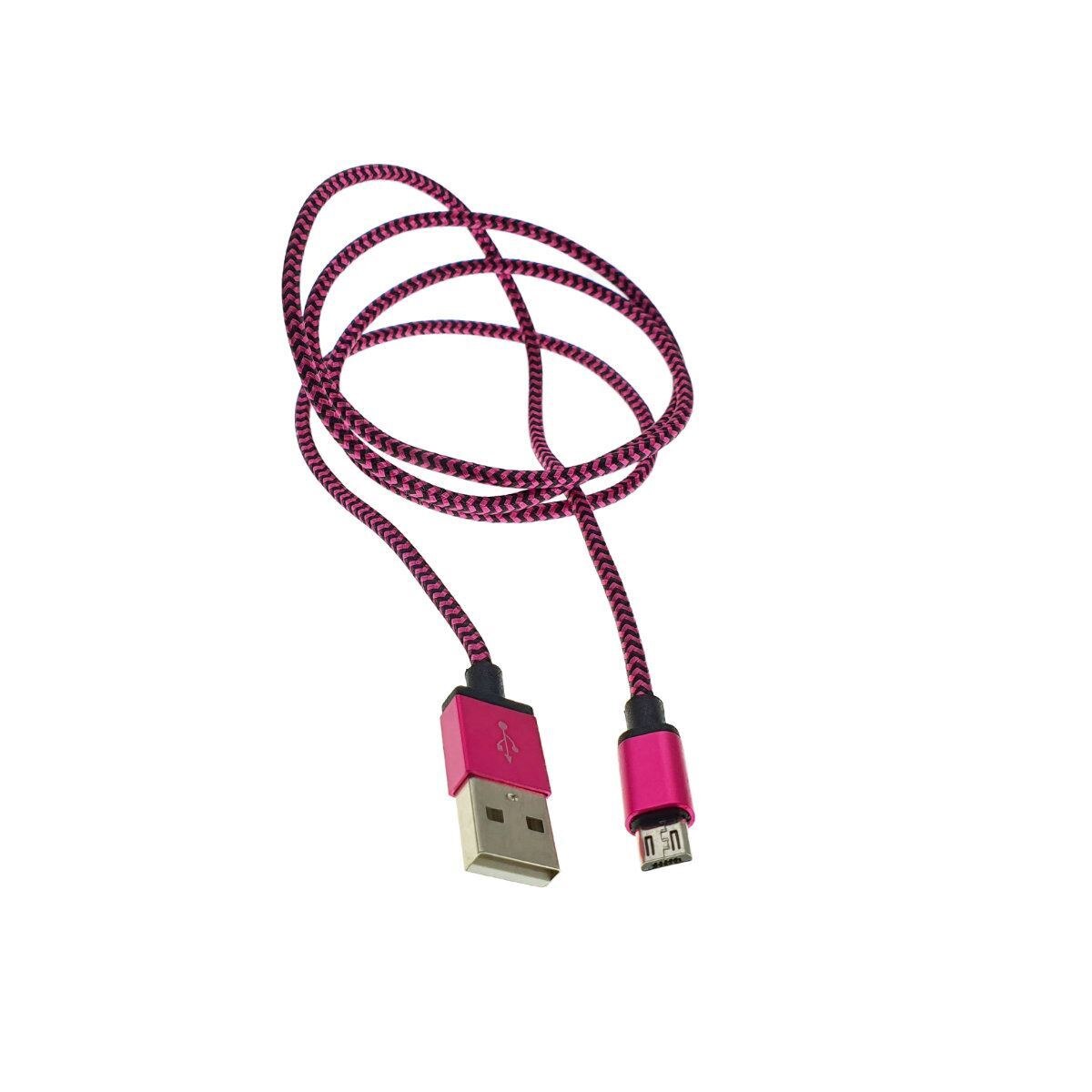 Cablu USB 2.0 la microUSB, invelis textil,120cm, negru cu roz