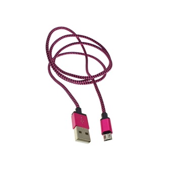Cablu USB 2.0 la microUSB, invelis textil,120cm, negru cu roz Cablu USB 2.0 la microUSB, invelis textil,120cm, negru cu roz