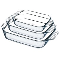 Set 3 vase rectangulare Pyrex Iresistibile, sticla termorezistenta, 2.1L, 2.9L, 3.8L
