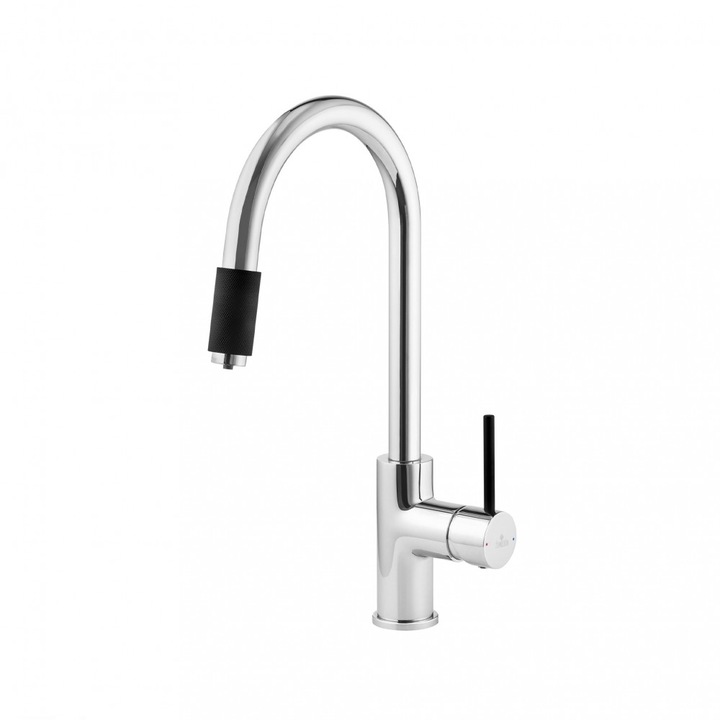 ASTER Mosogató csaptelep, U alakú kifolyócsővel, vízszűrő bekötéssel, króm-fekete