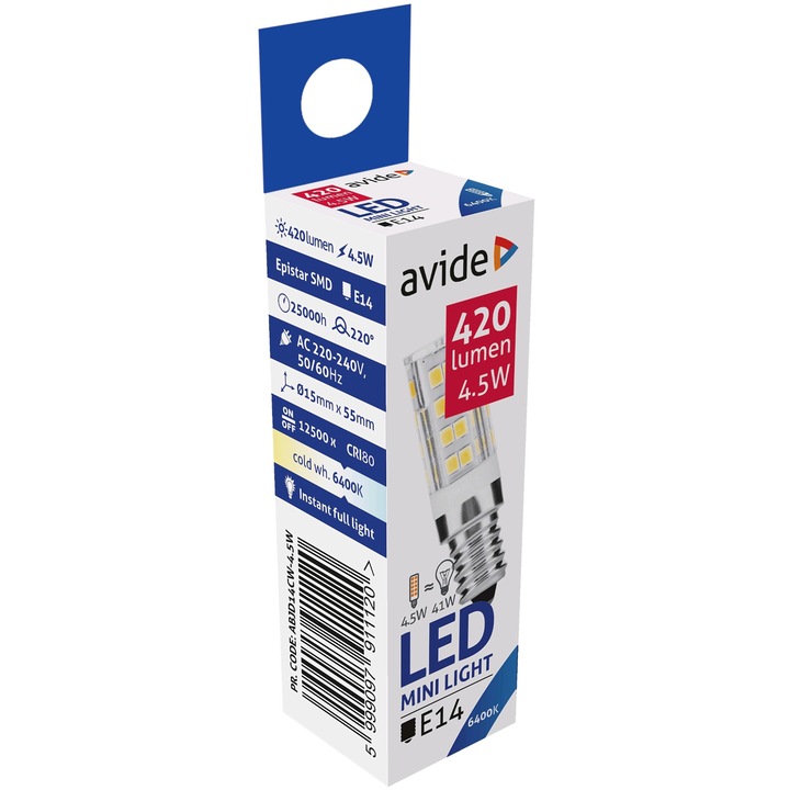 Комплект от 3 крушки Avid LED JD E14 4.5W 6400K студено осветление