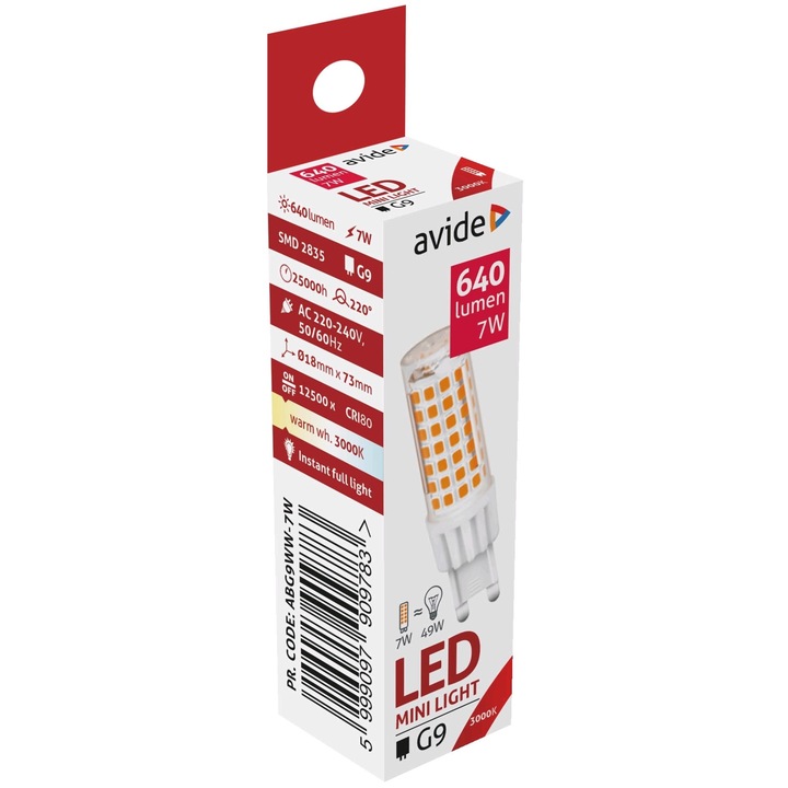 Set 3 Becuri Avide LED G9 7W 3000K lumina calda