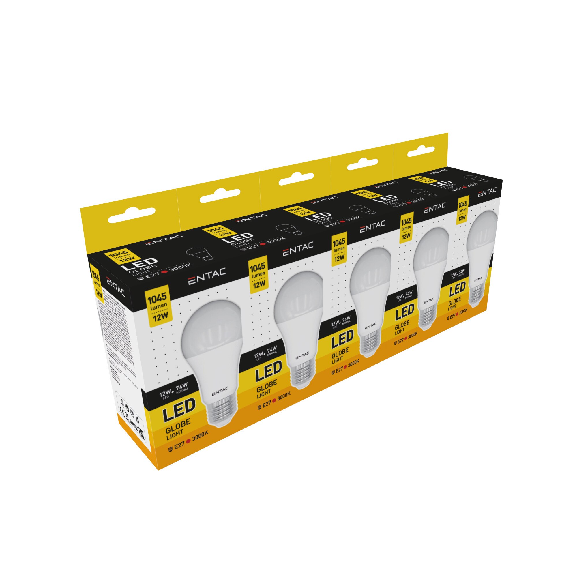 Set 5 Becuri Entac LED Globe A60 12W E27 3000K lumina calda