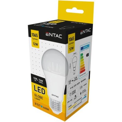 Set 5 Becuri Entac LED Globe A60 12W E27 6400K lumina rece