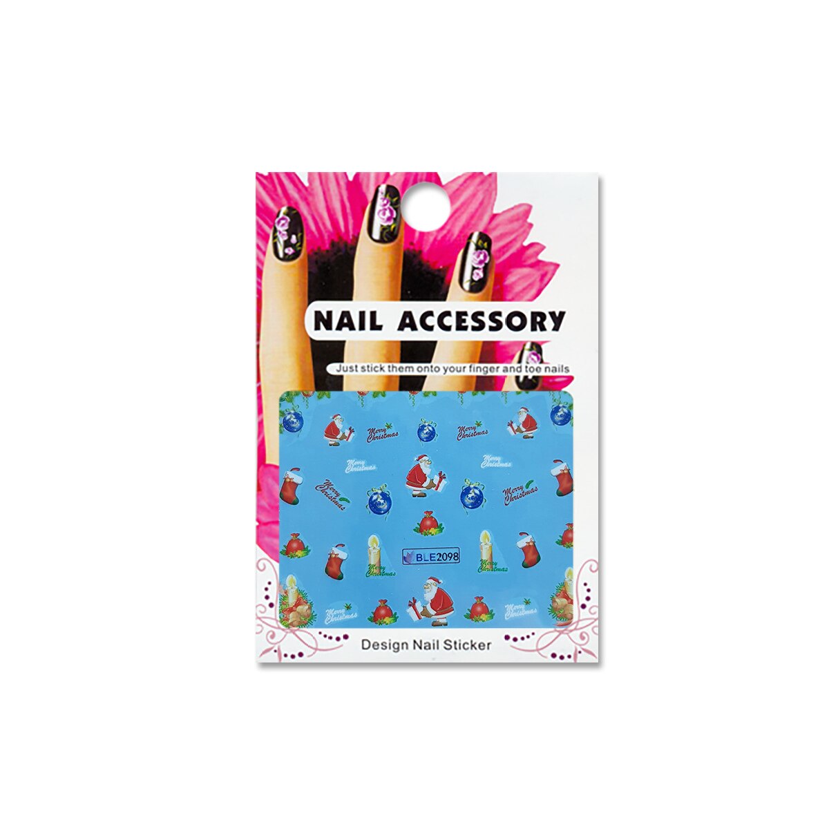 Tatuaj sticker cu efect acrilic pentru decor unghii BLE-2098, MoonbasaNails, Multicolor