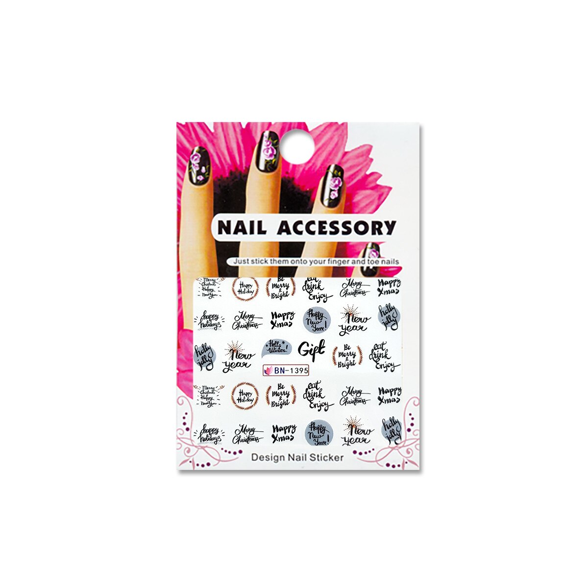 Tatuaj sticker cu efect acrilic pentru decor unghii BN-1395, MoonbasaNails, Multicolor