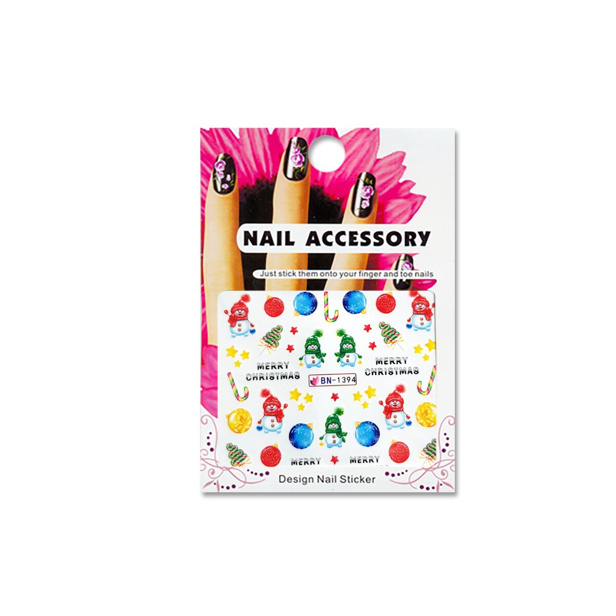 Tatuaj sticker cu efect acrilic pentru decor unghii BN-1394, MoonbasaNails, Multicolor