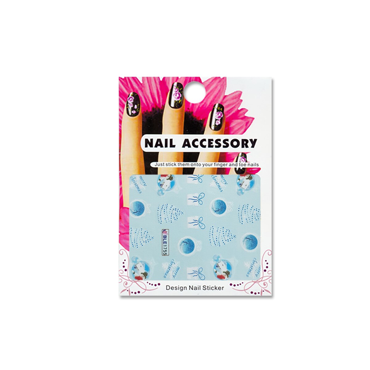 Tatuaj sticker cu efect acrilic pentru decor unghii BLE1755, MoonbasaNails, Multicolor