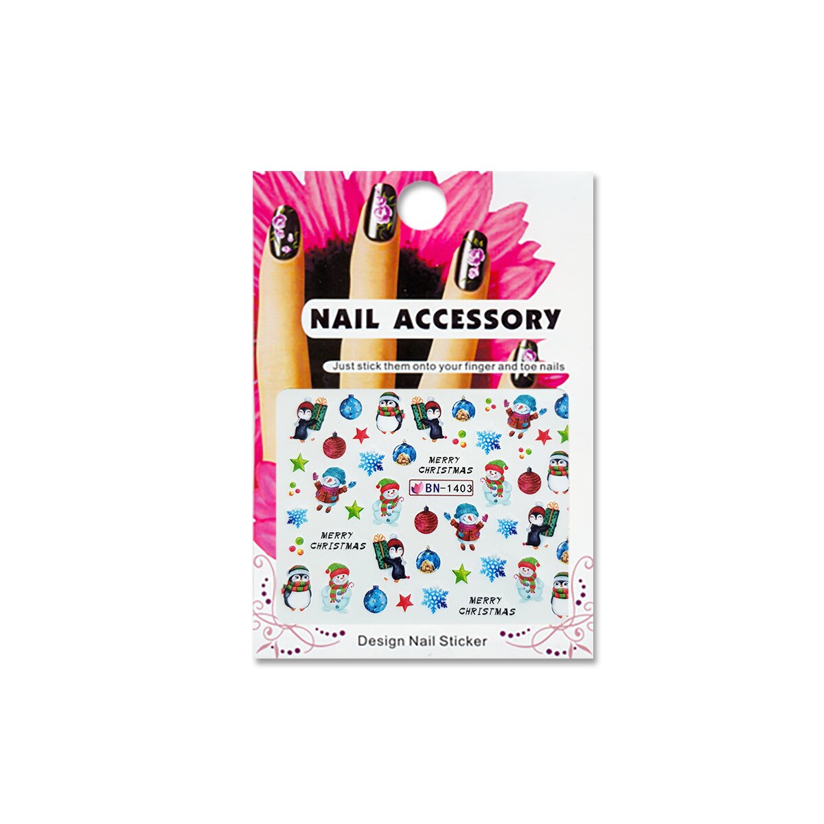 Tatuaj sticker cu efect acrilic pentru decor unghii BN-1403, MoonbasaNails, Multicolor