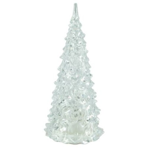 Decoratiune de Craciun, tip brad, decor de masa din acril, cu 1 led, lumina multicolora/RGB, Heber