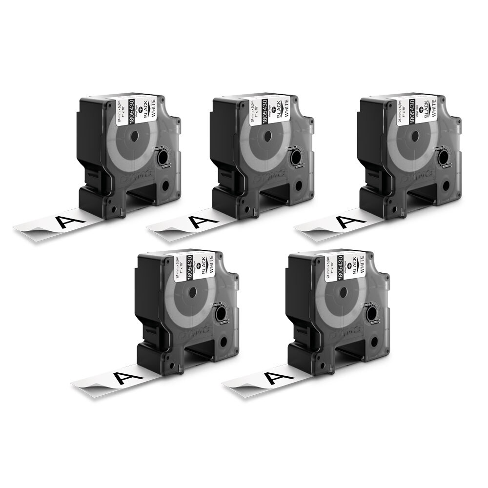 Set 5 x Banda Dymo ID1 DY1805430 vinil 24mm x 5.5m Negru/Alb 1805430