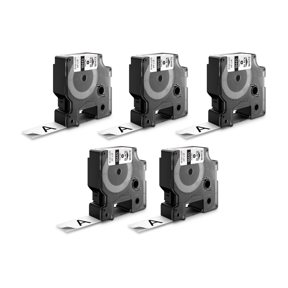 Set 5 x Banda Originala Dymo ID1 19mm x 5.5m Vinil Negru/Alb, 18445, S0718620