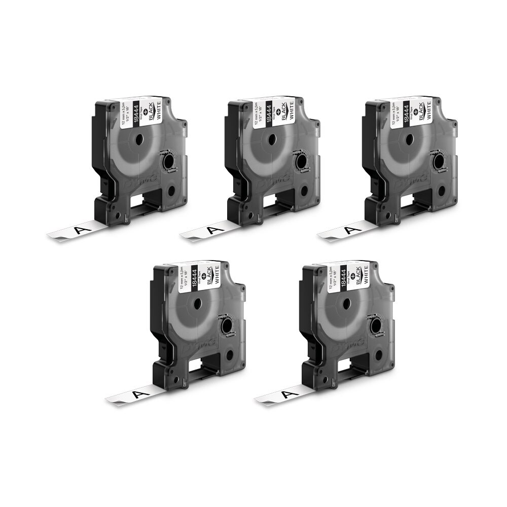 Set 5 x Banda Originala Dymo ID1 12mm x 5.5m Vinil Negru-Alb, DY18444, S0718580