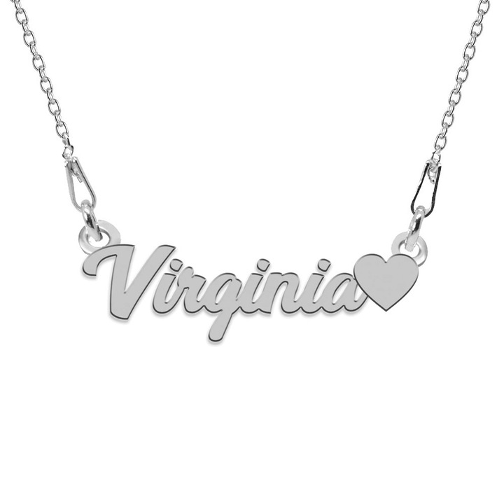 Colier Argint, Inimioara, Nume Virginia, 45 cm