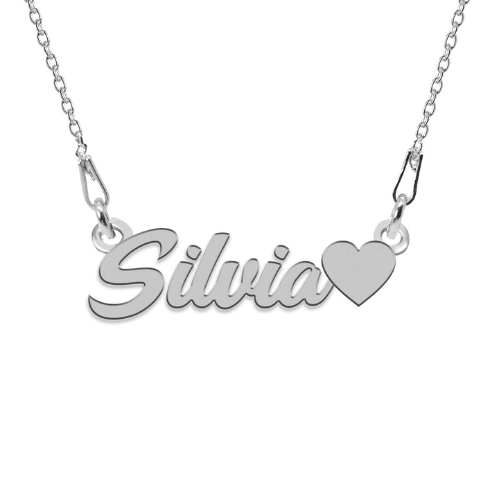 Colier Argint, Inimioara, Nume Silvia, 45 cm