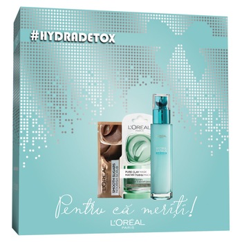 Trusa L'Oreal Paris: Crema fluida hidratanta Hydra Genius pentru ten normal spre uscat, 70 ml + Masca matifianta Pure Clays cu argila si eucalipt, 6 ml + Scrub exfoliant cu unt de cacao, 4 ml Trusa L'Oreal Paris: Crema fluida hidratanta Hydra Genius pentru ten normal spre uscat, 70 ml + Masca matifianta Pure Clays cu argila si eucalipt, 6 ml + Scrub exfoliant cu unt de cacao, 4 ml