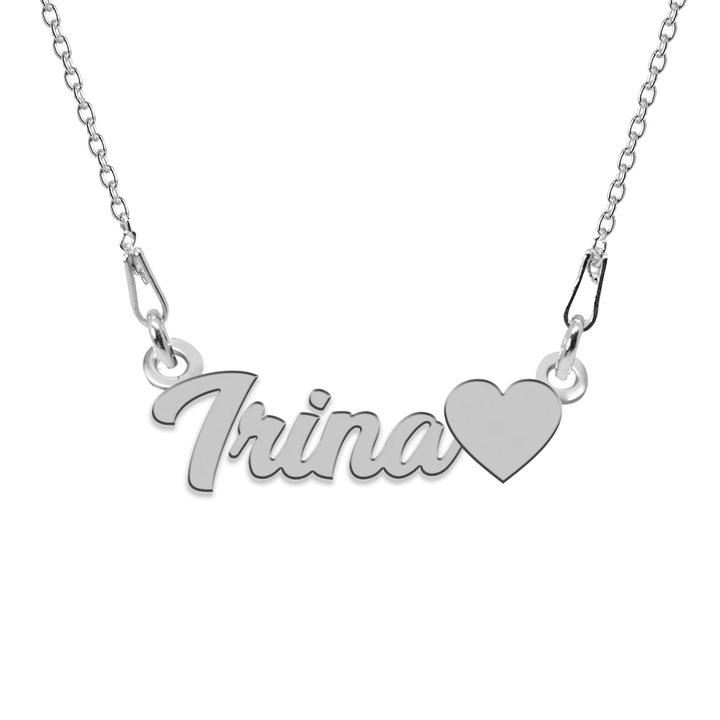 Colier Argint, Inimioara, Nume Irina, 45 cm