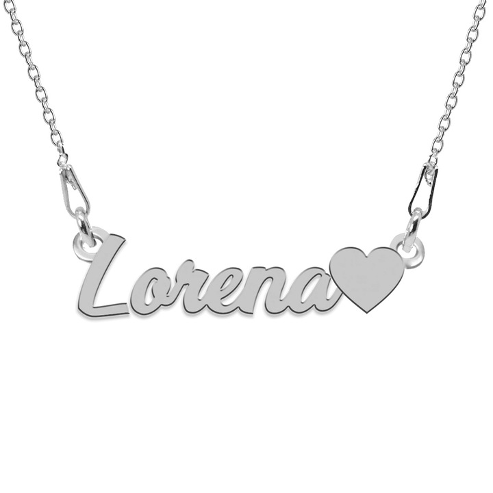 Colier Argint, Inimioara, Nume Lorena, 45 cm