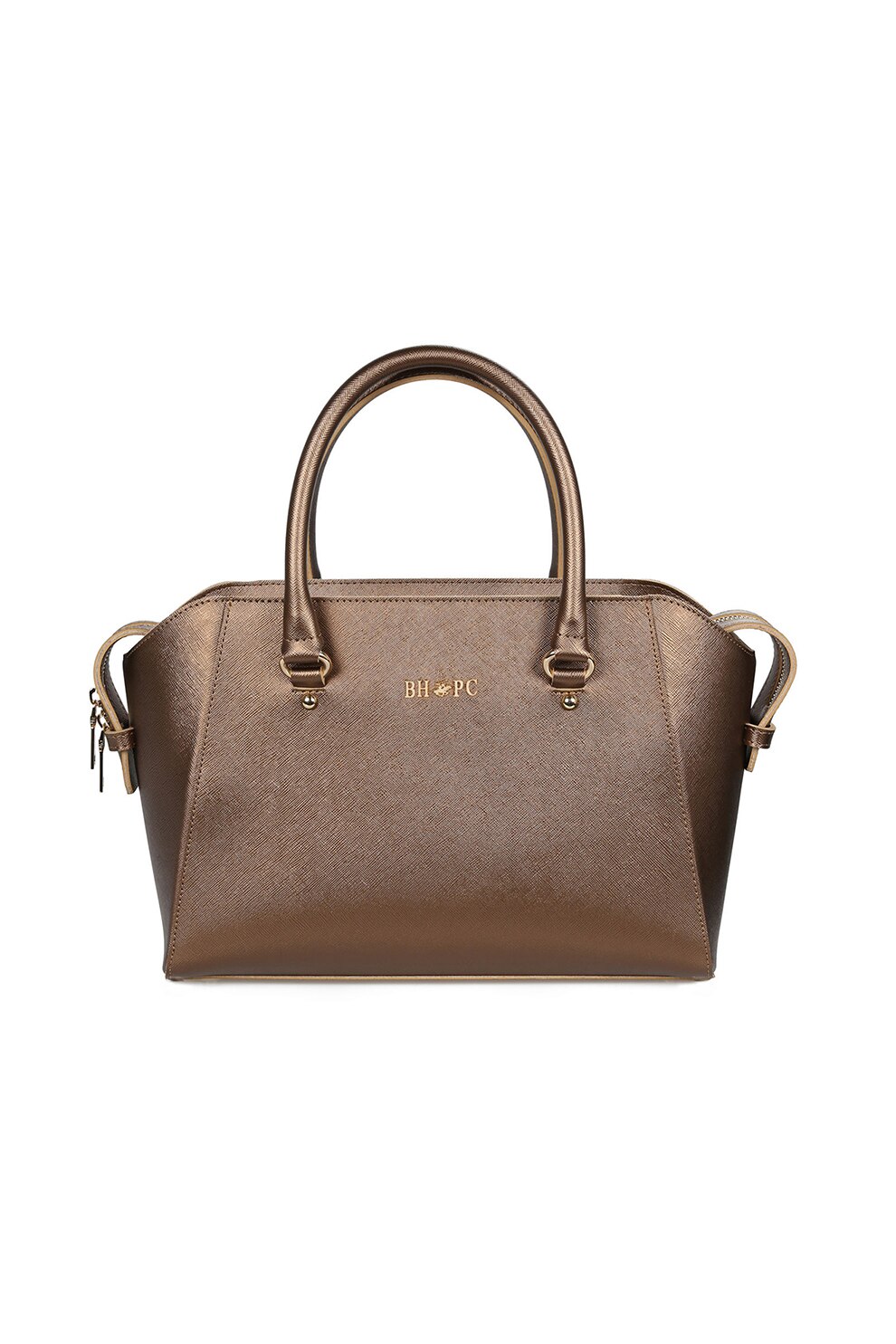 Beverly Hills Polo Club, Geanta de mana, de piele saffiano ecologica, Maro bronz