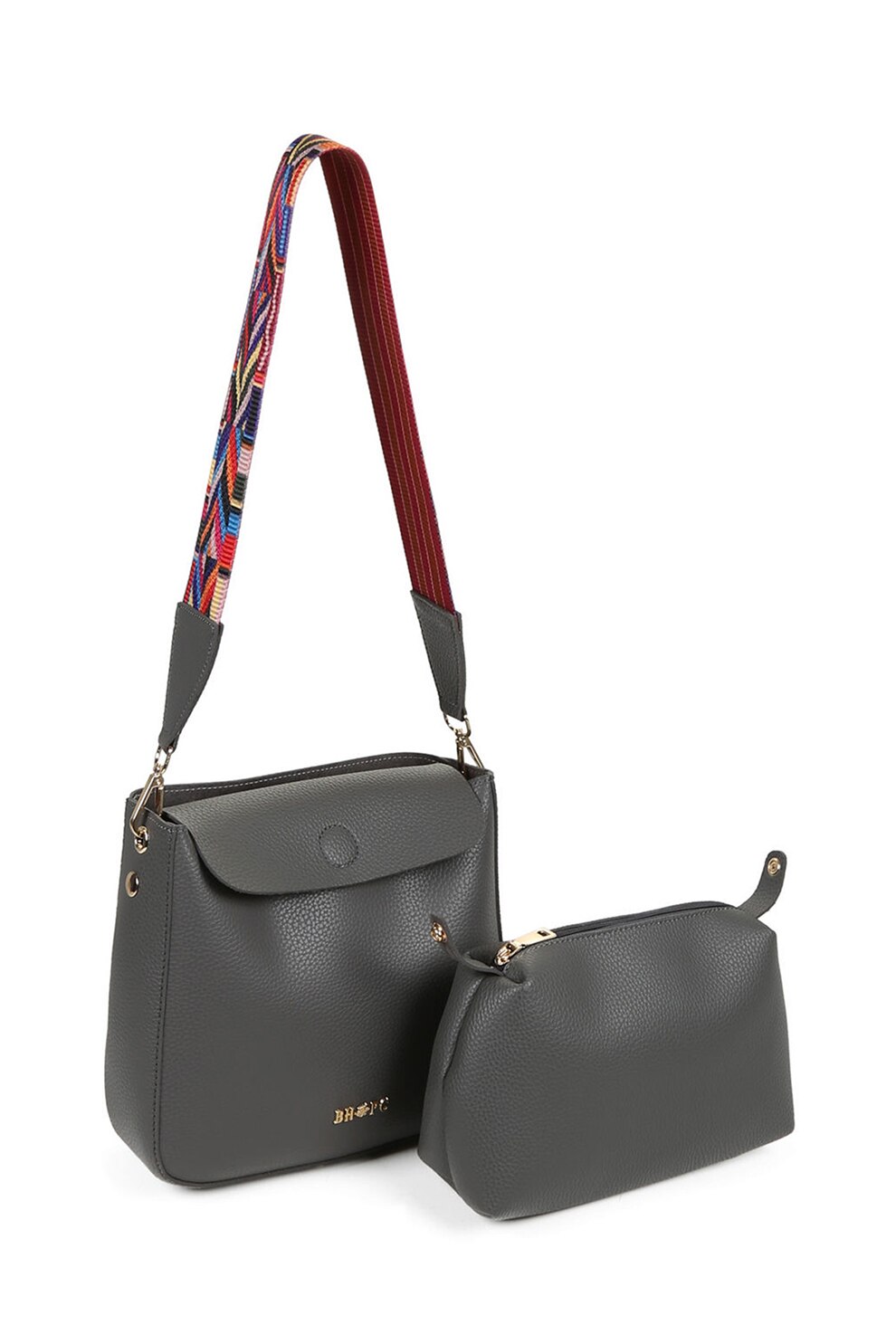 Beverly Hills Polo Club, Geanta de piele ecologica cu bareta de umar, GRAY