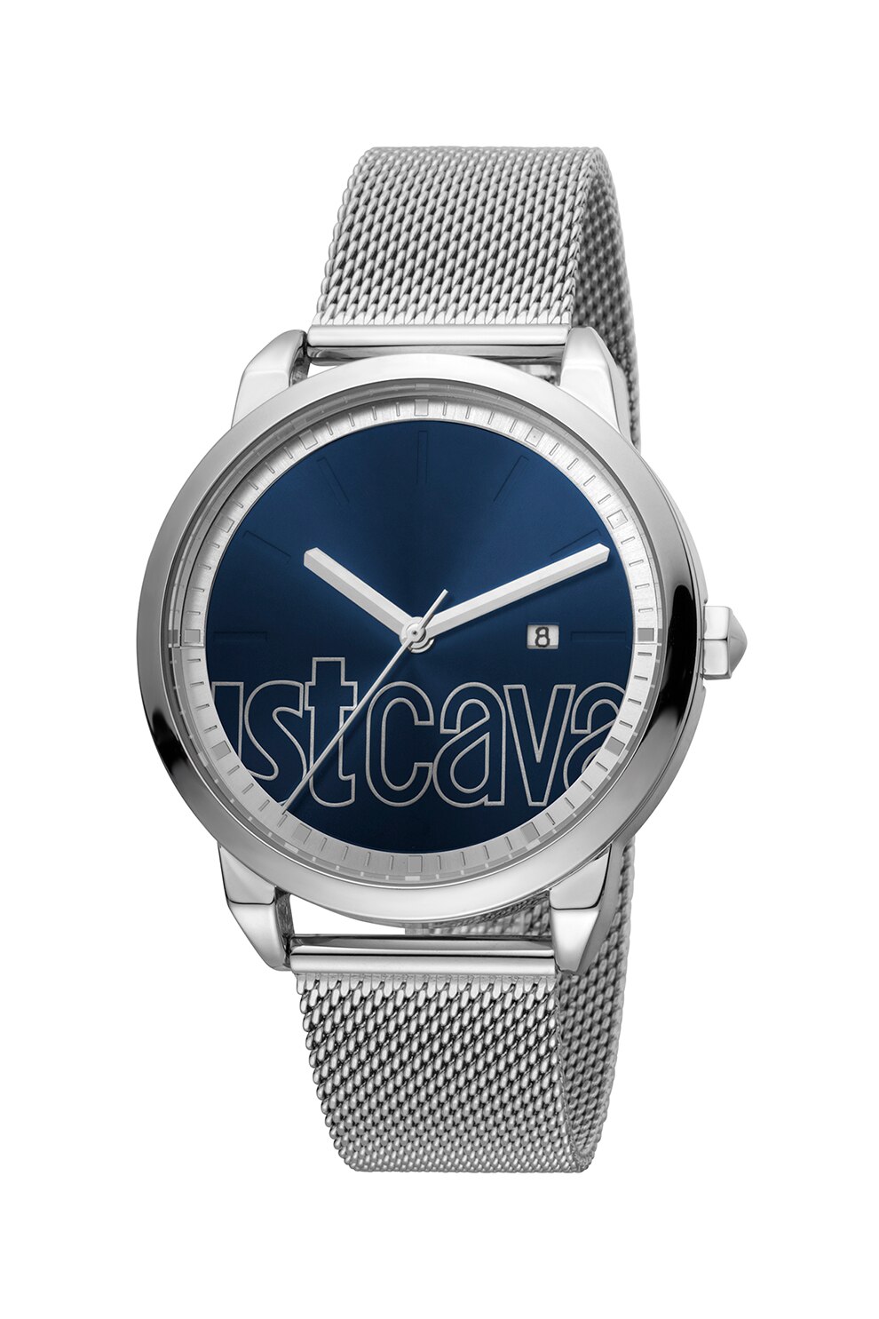 JUST CAVALLI, Ceas cu bratara cu model plasa, Argintiu/Bleumarin/Alb