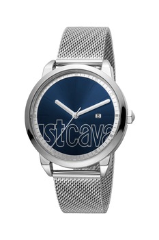 JUST CAVALLI, Ceas cu bratara cu model plasa, Argintiu/Bleumarin/Alb JUST CAVALLI, Ceas cu bratara cu model plasa, Argintiu/Bleumarin/Alb