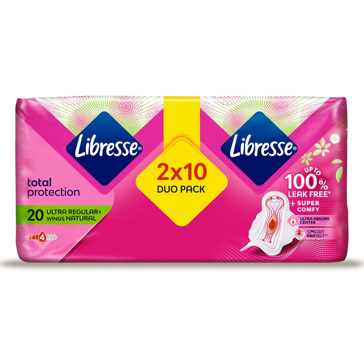 Libresse Ultra+ Natural szárnyas egészségügyi betét, aloe vera, 2x10 db