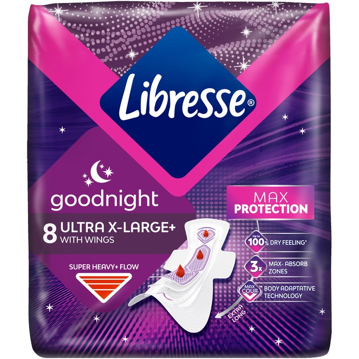 Дамски превръзки Libresse Ultra Goodnight Extra Large, 8 броя