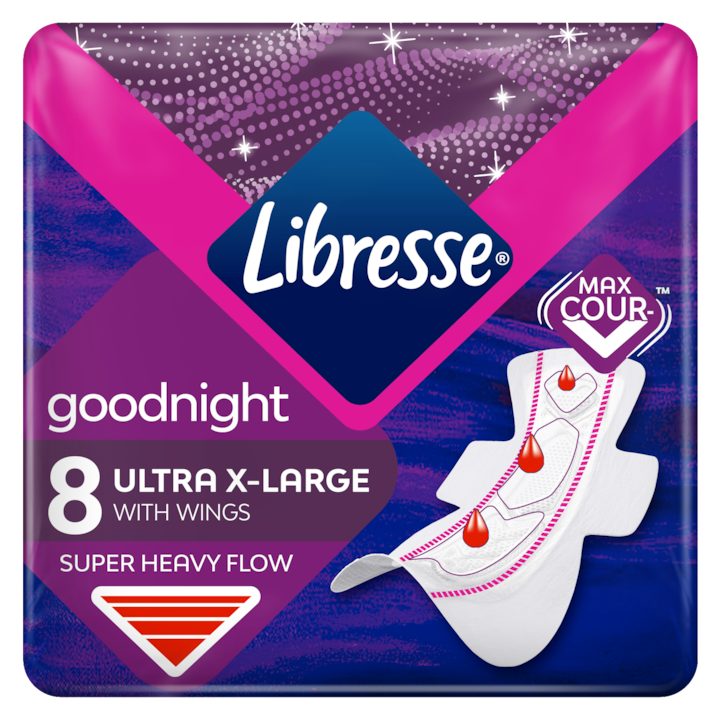 Libresse Ultra+ X-Large Goodnight szárnyas egészségügyi betét, éjszakai használatra 8 db