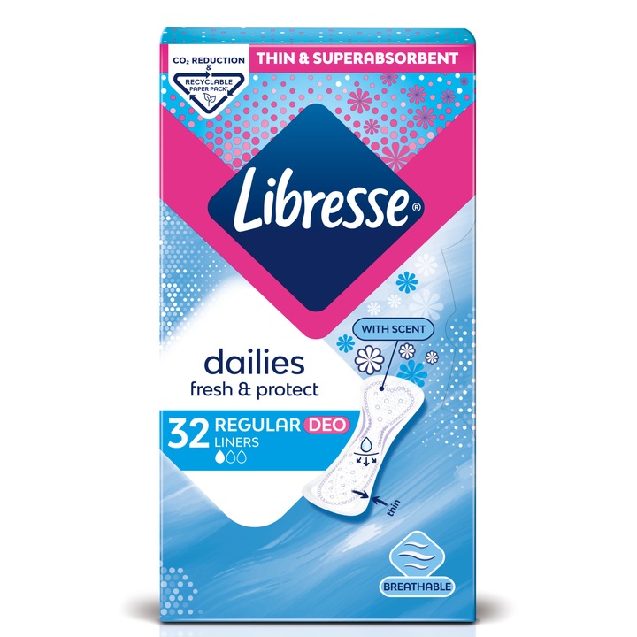 Ежедневни дамски превръзки Libresse Normal Deo Fresh, 32 броя
