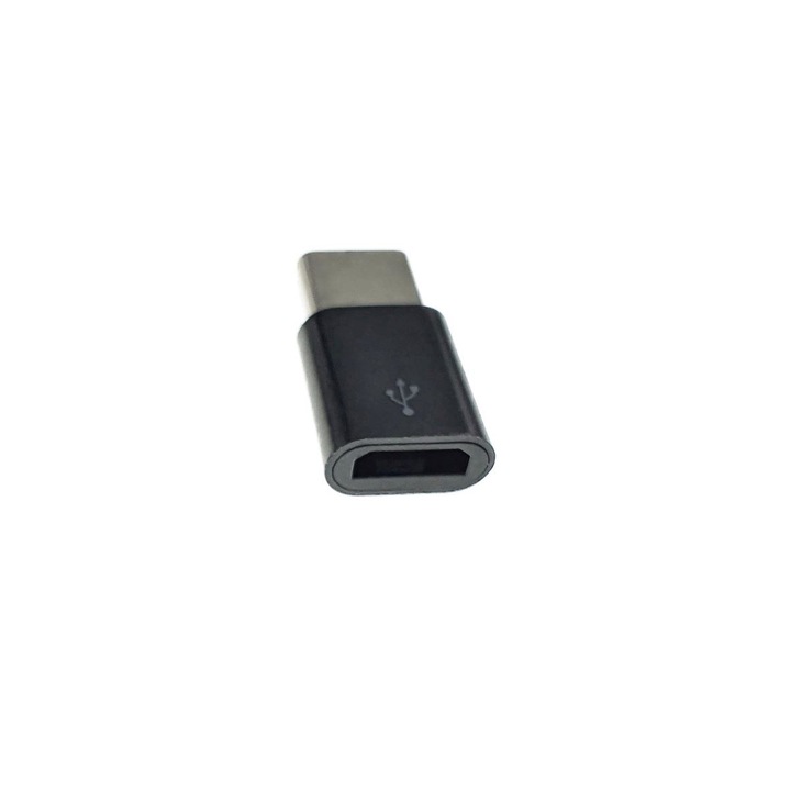 Adaptor Rotech 51493, microUSB 2.0 mama la USB Tip C tata, negru