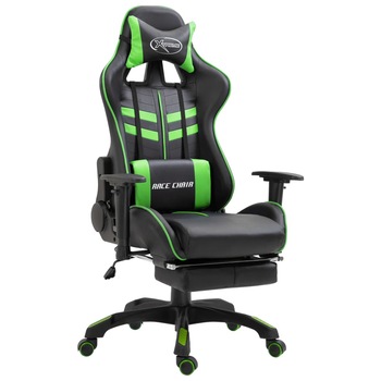 Scaun pentru jocuri, suport pentru picioare, vidaXL, Verde cu negru, 68,5 x 68 x (118 - 125) cm Scaun pentru jocuri, suport pentru picioare, vidaXL, Verde cu negru, 68,5 x 68 x (118 - 125) cm