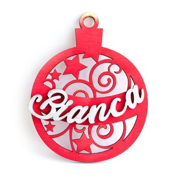 Set 10 Globuri rotunde, rosii din lemn, personalizate cu nume Set 10 Globuri rotunde, rosii din lemn, personalizate cu nume