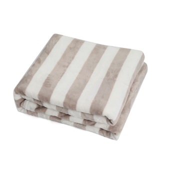 Patura Pufoasa Edenhome, Imprimeu cu Dungi Bej/Alb, 150x200 cm Patura Pufoasa Edenhome, Imprimeu cu Dungi Bej/Alb, 150x200 cm