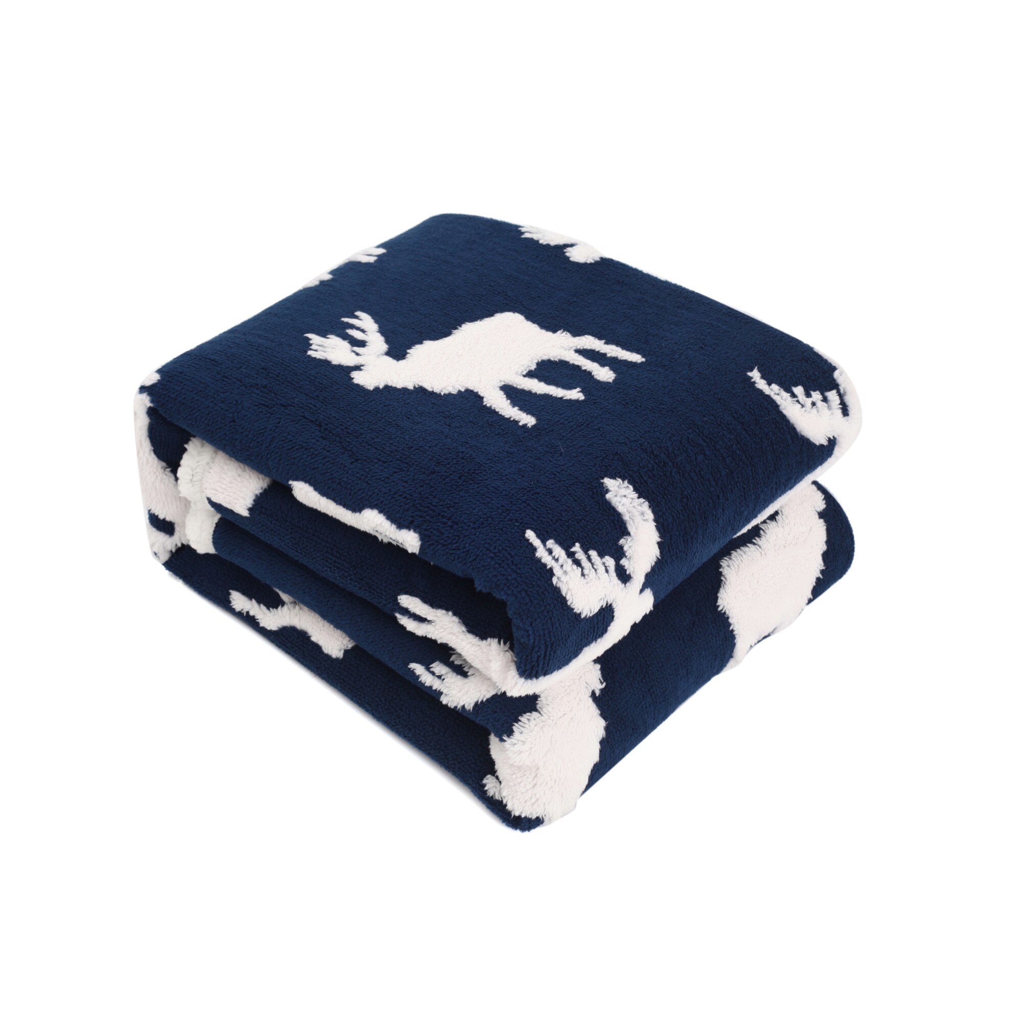 Patura Pufoasa Edenhome, Imprimeu Bleumarin si Reni Albi, Blanita Alba, 130x170 cm