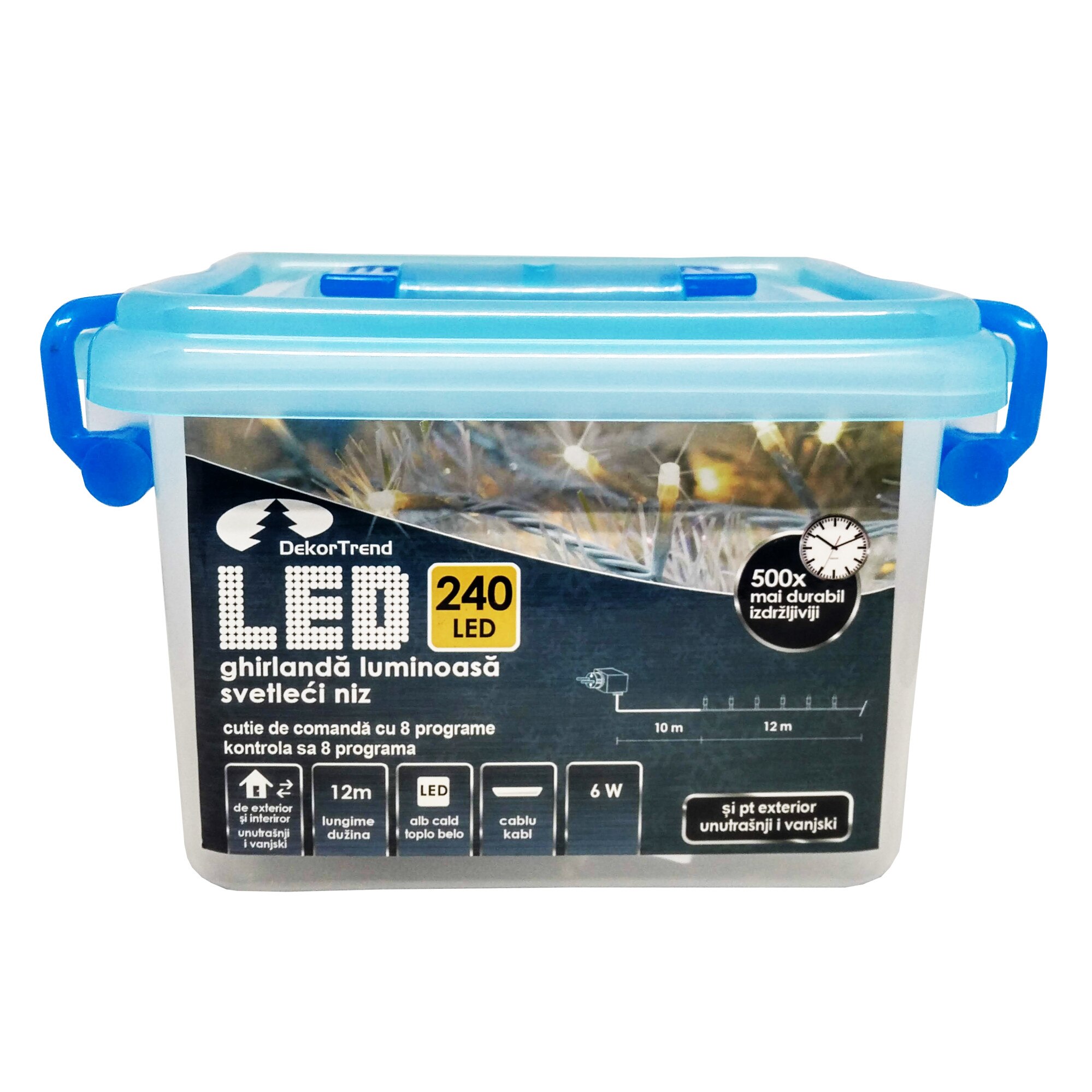 Ghirlanda luminoasa Dekortrend, KDV 241, 240 LEDuri, lungime 12m, alb cald, cablu negru, cu cablu alimentare 10m, interior-exterior