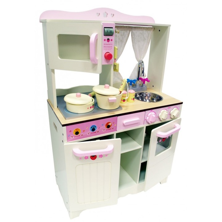 Bucatarie pentru copii din lemn Hania, 4iQ, 97 x 60 x 30 cm, Multicolor