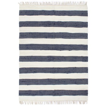 Covor Chindi tesut manual, albastru si alb, 200x290 cm, bumbac 133912 Covor Chindi tesut manual, albastru si alb, 200x290 cm, bumbac 133912
