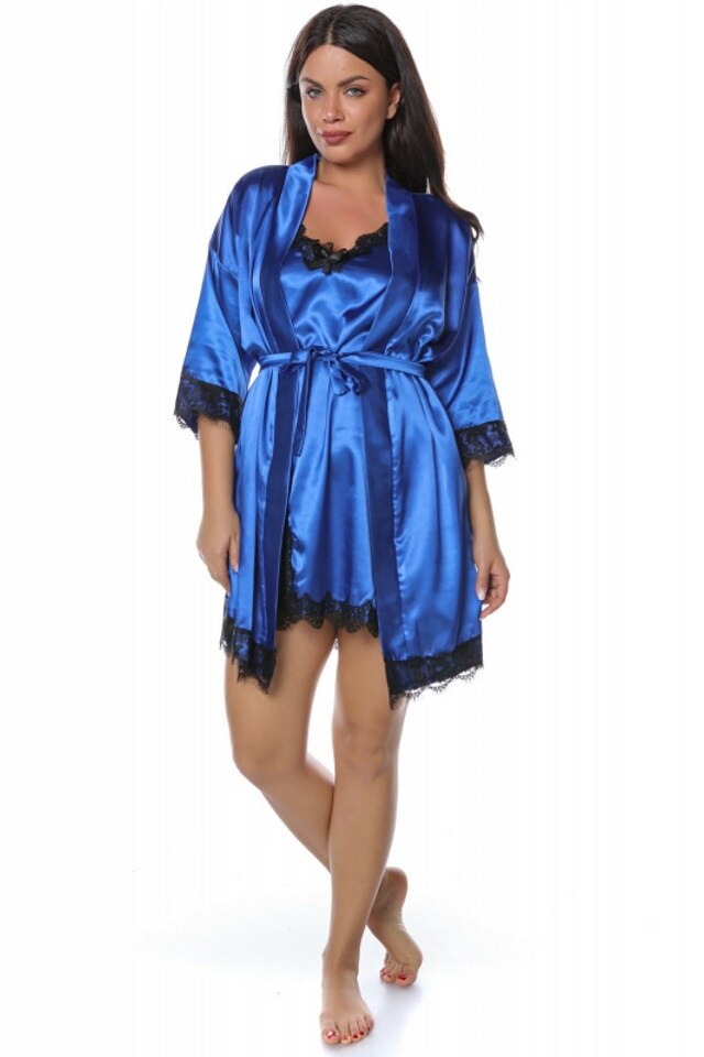 Set pijamale din satin Dalia, Albastru