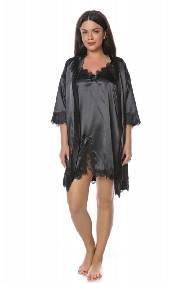 Set pijamale din satin Dalia, Negru