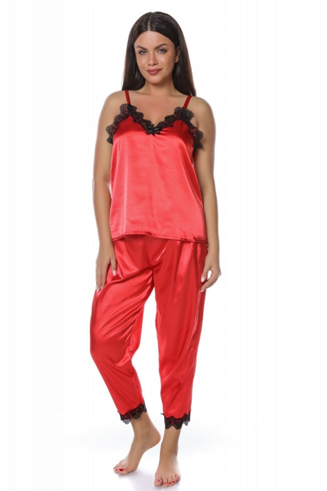 Set pijamale din satin Dalia, 3 piese, Rosu