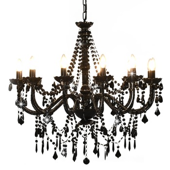 Candelabru cu margele vidaXL, 12 becuri E14, Metal, 80 x 75 cm, Negru Candelabru cu margele vidaXL, 12 becuri E14, Metal, 80 x 75 cm, Negru