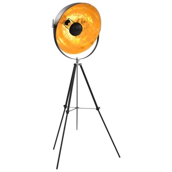 Lampa de podea cu baza trepied, vidaXL, Fier, E27, 146 x 167 cm, Negru/Auriu Lampa de podea cu baza trepied, vidaXL, Fier, E27, 146 x 167 cm, Negru/Auriu