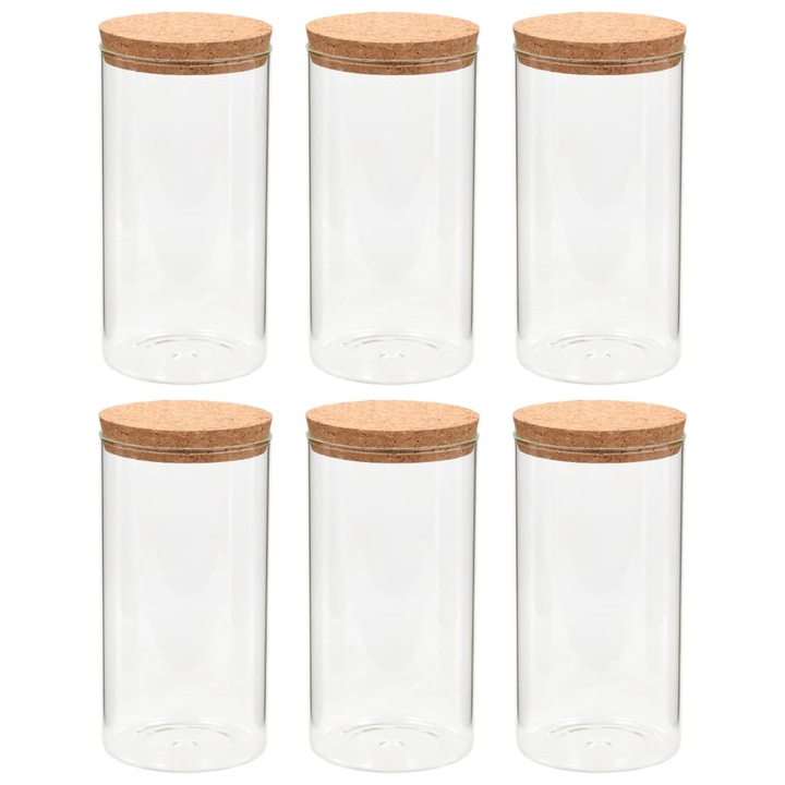 Set 6 borcan de depozitare din sticla vidaXL, Sticla, Transparent, 50841