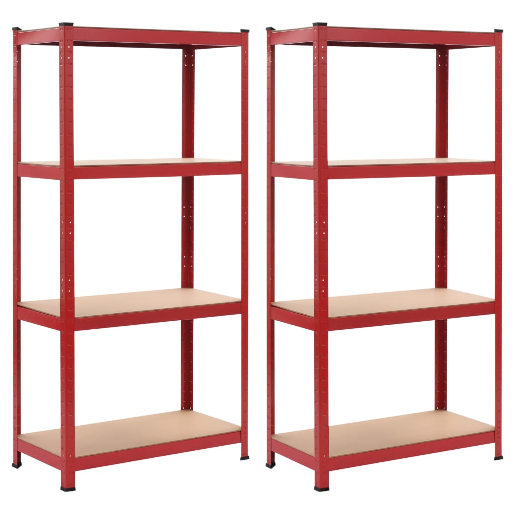 Set de 2 rafturi de depozitare cu 4 polite, vidaXL, Otel, 80 x 40 x 160 cm, Rosu