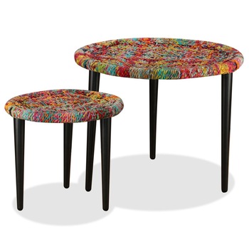 Set de 2 masute de cafea, vidaXL, Bumbac/Lemn, 59 x 47 cm, Multicolor Set de 2 masute de cafea, vidaXL, Bumbac/Lemn, 59 x 47 cm, Multicolor