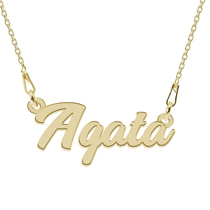 Colier Argint 925, Placat cu Aur 24K, Nume Agata, 45 cm